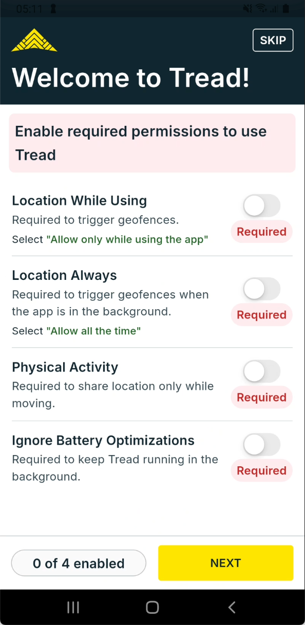 Android: enable location permissions
