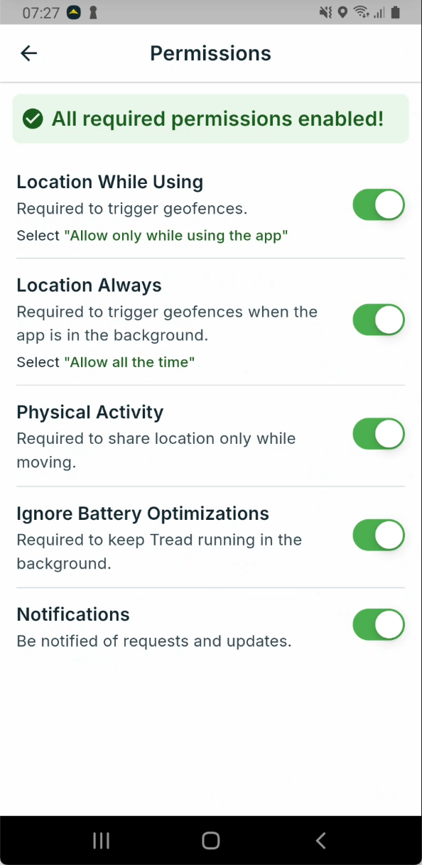 Android: all permissions enabled