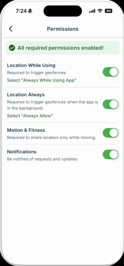 iOS: all permissions enabled
