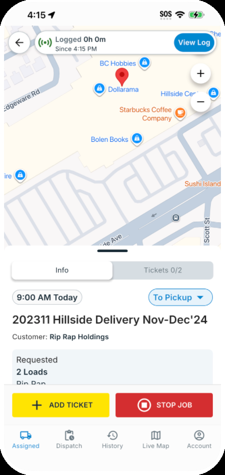 Active job: ADD TICKET button