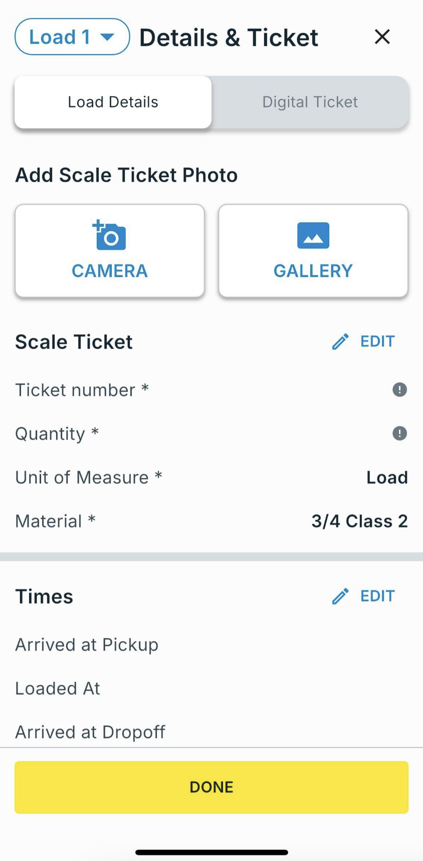 Ticket form: photo and fields