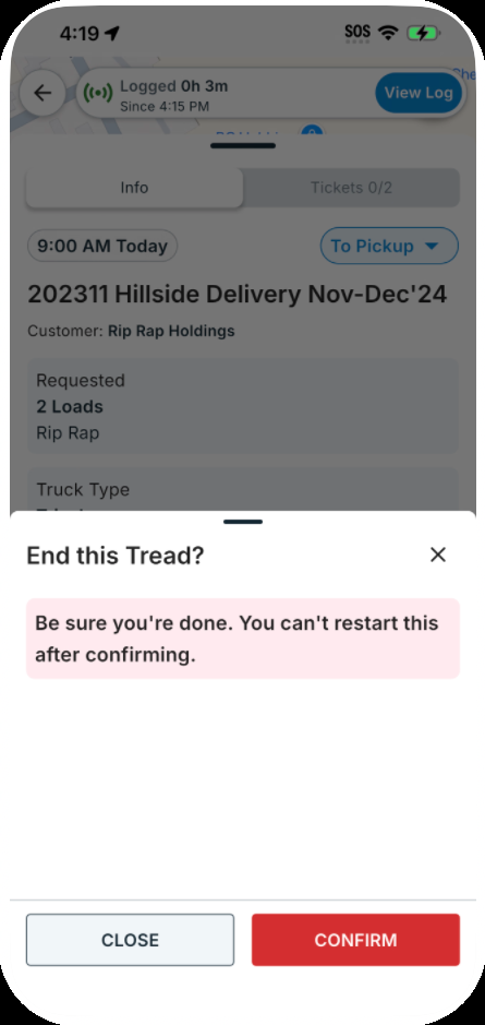 End this job confirmation