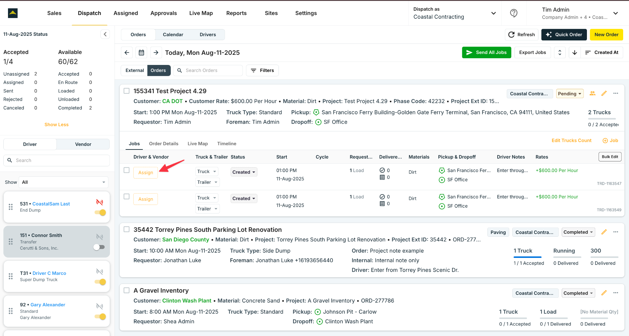 Assign drivers on web